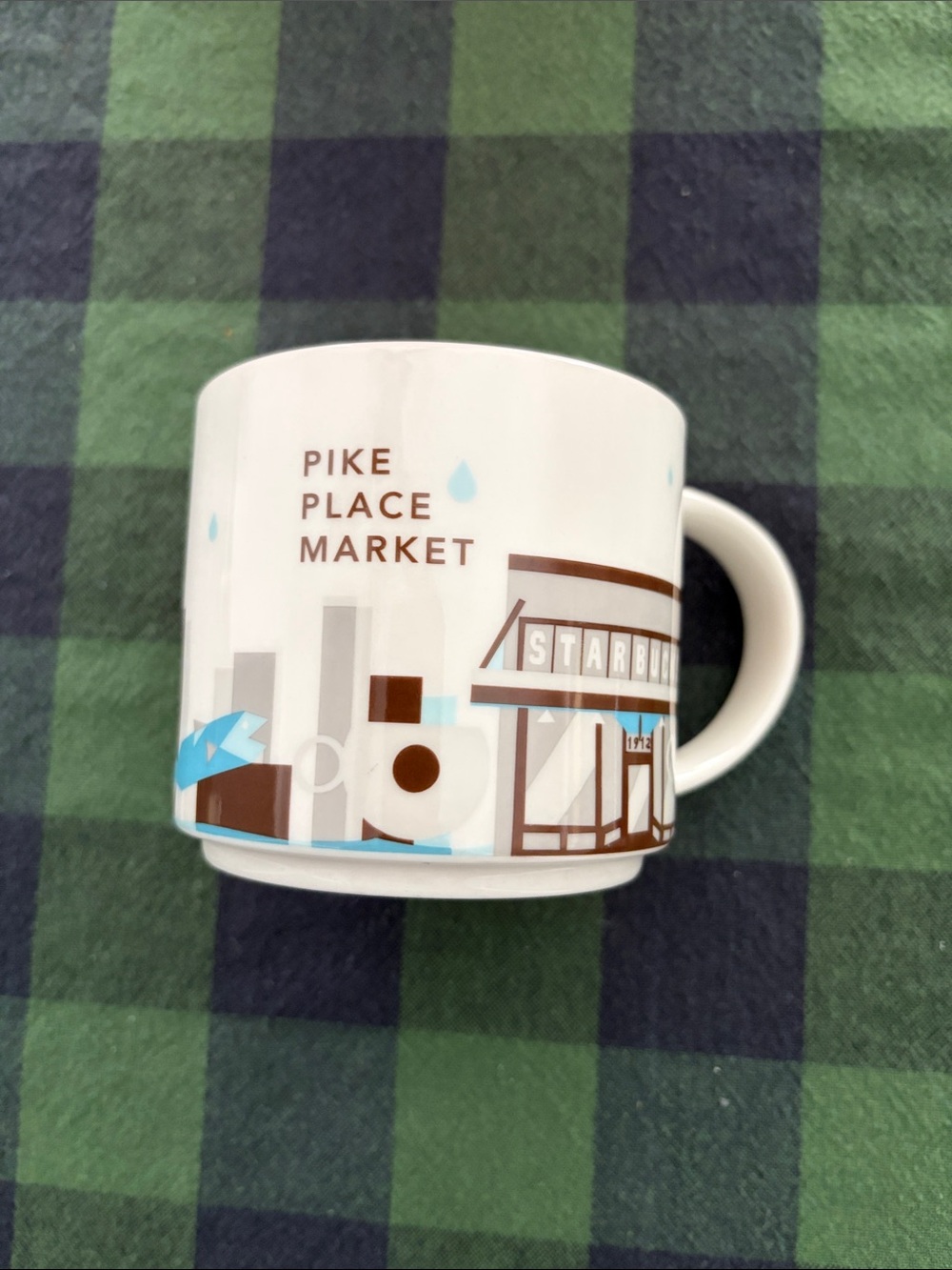 Starbucks Pike Place Market White Mug with Brown and Light Blue Accents